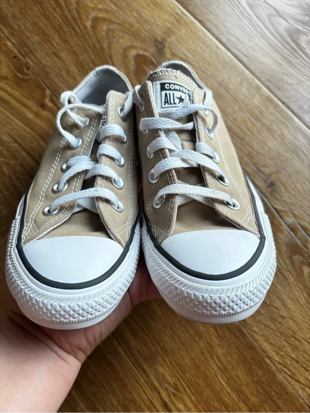 Converse Kids Beige Canvas Low Top Sneakers with White Accents